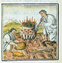 Schmelzen und Gießen von Gold im Aztekenreich, aus dem 